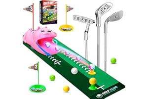 Cofvetia Kids Toy Golf Set with Automatic Golf Returner, White Golf Balls have Led Light Up Night, 3 Clubs, Putting Mat 3-8 Toddler Mini Golf Games, Indoor Outdoor Sports Toys for Boys Girls (Pink)