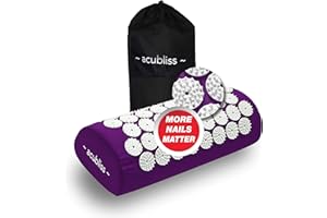 Acubliss The Comfortable Acupressure Pillow — 2,142 Nails Acupuncture Neck Pillow for Neck Pain & Back Pain & Stress Relief — On-the-Go Massage Pillow with Carry Bag, Size 37 x 15 x 10 cm, Purple