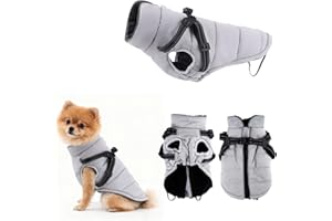 Hundemantel Winter mit Geschirr Einstellbar, ZoneYan Wasserdicht & Warm Hundemantel für Kleine Hunde, Reflektierende Winterjacke, Winddicht Weste für Hund(Grau, S)