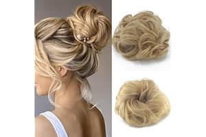 Cybelleza Haarteil Haargummi Haarverlängerung Pferdeschwanz 35g Haarteil Mit Gummiband Dutt Updo Hochsteckfrisuren Gelockt Haarband Gewellt Lockiges Messy Bun für Damen (Dunkelblond)