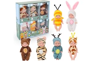 Fiotha Bambolina, Mini bambola, Bambola Mini Bebè con tutina, Bambole Set di bambole del sonno carino da 6 pezzi da 11 cm, vestitini intercambiabili, Lavabile, Giocattolo per bambini +2 Anni