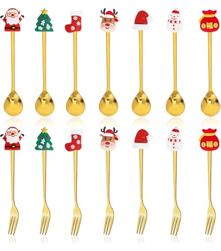Kerstkoffielepels, 4 stuks, kerstlepel, roestvrij staal, dessert, theelepel met kersthanger, kerstboom, eland, sneeuwpop, kerstman voor theesoep, geschenkdoos, verpakking zilver