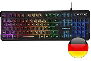 Mars Gaming MK218DE, Tastiera H-Mech RGB, 9 Effetti di luce, Antighosting, Nero, Lingua Tedesca