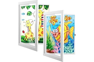 OFC LENW Kids Artwork Display Frames, Kids Art Frame Front Opening A4, Childrens Picture Frames Changeable Holds 150 Pictures, Kids Room Decor Art Display Frame for Wall Bedroom(A4,White,2PCS,24x33cm)
