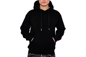 LABEL APPAREL Mens Pullover Fleece Hoodie 300GSM Sweatshirt Plain Hoody Work Hooded Jumper Ribbed Cuff Long Sleeve Pull Over Top