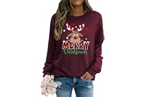 Yihelian Womens Sweatshirt Merry Christmas Letter Printing Top Ladies Cute Elk Graphic printed Pullover Long Sleeve Crew Neck Blouse