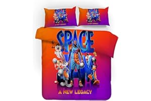 Agmdno Bettwaren-Sets für Kinder Space Jam 2?A New Legacy,kinderbettwäsche Jungen,Basketball-Enthusiast,Lebron James Bettbezug+Kissenbezug (A02,135x200cm+80x80cmx1)