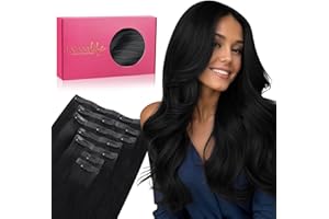 WENNALIFE Extensiones de Clip Seamless de Pelo natural, Negro Azabache 40cm 130g 7 Piezas Sin Costuras Extensiones Pelo Natural Clip Extensiones de Cabello Remy Humano Natural Invisible Clip In