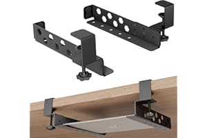 otuiaim Regulowany uchwyt pod biurko z zaciskiem na biurko - bez wiercenia - stalowy uchwyt na biurko boczny organizer do przechowywania półka stojak na laptopy tablety klawiatury urządzenia