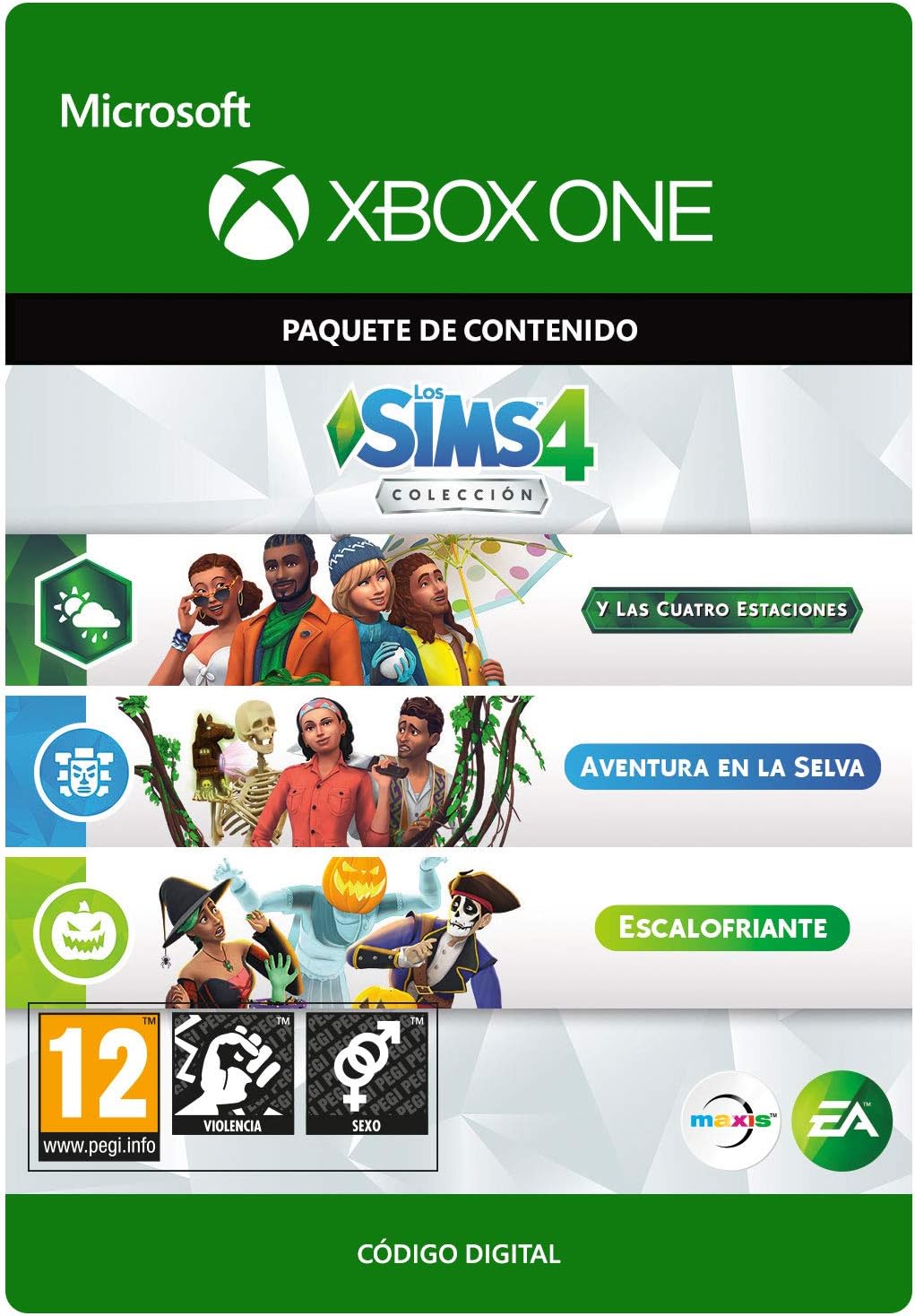 THE SIMS 4 BUNDLE (SEASONS; JUNGLE ADVENTURE; SPOOKY STUFF) - Xbox One – Código de descarga