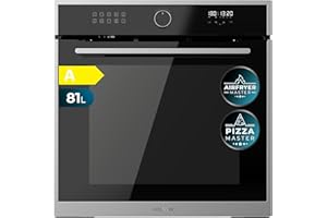 Cecotec Einbaubackofen Multifunktion 60 cm Bolero Hexa AF316000 Edge A 3400W, 81L Kapazität, 11 Funktionen mit Airfryer Master, Pizza Master, Steam Asisst, Steam EasyClean, 3D Cooking, Defrost
