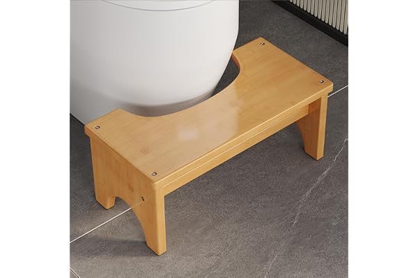 GOEDCH Robust bambutoalettpall för vuxna, 37 x 20 x 17 cm ergonomisk toalettpall med naturlig design, hälsosam och bärbar toalettstol, halkfri sitthållningshjälp vid förstoppning