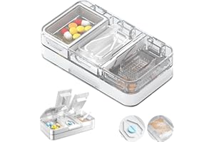 YIROCHAN Pill Cutter Splitter, 3 in 1 Tablet Cutters Pill Crusher Pill Box with Pill Case Storage Compartment, Pill Cutter Splitter with Dispenser Cut Pills in 1/2 or 1/4 for Kids Elderly and Pet (White)