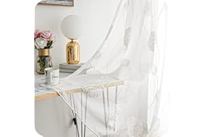 MRTREES Cortinas Bordadas Translucidas de Dormitorio 2 Piezas 140x160cm Visillos Cortos Hortensia Blancos con Ojales para Ventanas Salon Moderno Habitacion Juvenil Infantil Comedor Sala Cuarto Cocina