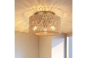 ‎FRIDEKO HOME FRIDEKO HOME Deckenlampe Boho,3 Flammig Deckenleuchte Vintage mit Rattan Lampenschirm Hängelampe E27 Fassung für Wohnzimmer Esszimmer Schlafzimmer Küche Flur