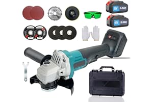 SQUAELTIRS Cordless Angle Grinder 18V,Brushless Motor,with 2X 5.5Ah Battery and Charger,13 Accessories,11000RPM, 125mm 5" Disc,for Grinding, Cutting, Brushing and Sanding