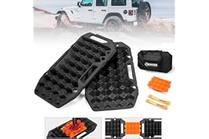 BUNKER INDUST Offroad Traction Boards with Jack Base,Pair Multifunctional Recovery Tracks Tire Traction Mat Snow Mud Sand Ramp-Black 4X4 ATV UTV Car Traction Pads with Carry Bag