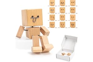 BAFIWU Wackelnder Holzmann mit 12 magnetischen Gesichtsausdrücken, handgefertigte Holzfigur für Autoarmaturenbrett und Schreibtisch, lustige wackelnde Holzpuppe als kreative Dekoration und Geschenkidee