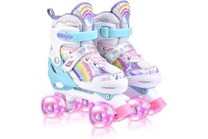 YUDOXN Roller Enfant Filles et Garçons. Roller Quad Enfant avec 8 Roues Lumineuses, Rollers Quad Ajustable Taille Réglable (31-42) pour Roller Enfant Fille et Garçons.