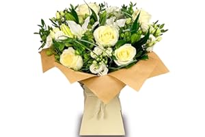 ALL OCCASIONS Elegant Treasured Memories Hand-Tied Fresh Flower Bouquet - White Roses, Gerberas, Lisianthus - Next Day Delivery - Ideal for Birthdays, Anniversaries, and Thank You Gifts