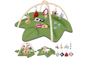 Lilian&Gema Spielbogen Baby, Grünes Blatt Spieldecke Baby, Baby Spielmatte mit 8 Spielzeugen, Spielmatte Baby Faltbar, Krabbelmatte Baby ab der Geburt, Baby Spielmatte Neugeborenes Baby Geschenk