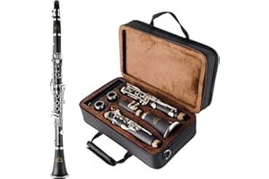 EASTROCK B-Klarinette für Anfänger Ebonit-Klarinette vernickelt mit 2 Zylindern mit Schraubendreher, Schultergurt,Korkgelenk,Lederholzetui,Klarinettenständer,Geeignet Erwachsene,Profi-Künstler-Schwarz