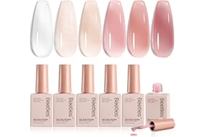 ‎BEETLES GEL POLISH Beetles Gel Nagellack-Set - Schier Jelly Gel Nagellack neutral transparent 6 Farben milchig-weiß Nude-Pink durchscheinendes UV-Lampe erforderlich für DIY-Maniküre zu Hause langanhaltend 7,5 ml