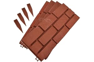 ASAB 4Pcs Wood Brick Effect Plastic Garden Border Edging Fencing Set with Detachable Picket Border Fence Edging for Courtyards Farms Outdoor Yard Patio Flowerbeds Decoration Set (4 x Red Brick Effect)