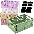 5 Pcs Collapsible Storage Crates, Foldable Crates Storage Boxes, Plastic Storage Baskets with Handle, Stackable Storage Boxes for Shelves Desk Bathroom Home Organising (1 Large & 4 Small)