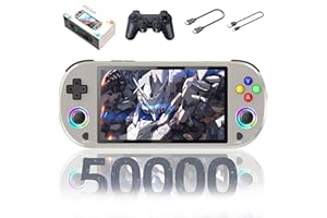 XIXIMENG M22 Pro Retro Handheld Spielekonsole Retro Konsole,50000+ Spiele,30+ Emulatoren,EmuELEC System Tragbare Spielkonsole,5-Zoll-IPS Farben RGB Bildschirm,mit Drahtlosem Controller,3000mAh (Grau-256G)