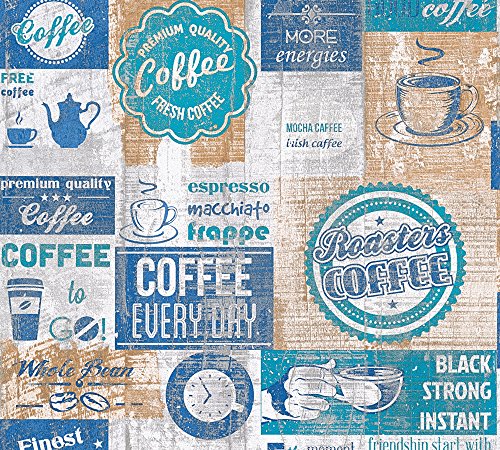 Papier Küchen Tapete Kaffe Coffee Cafe weiß grau blau türkis 33480-4 - 2