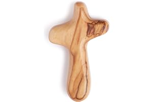 FROM THE OLIVE TREE Sustainable Handcrafted 7.5cm Olive Wood Smooth Comfort Holding Cross