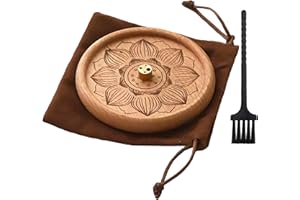 VntMQP Set portatile per bruciatore di incenso in legno a forma di loto con custodia e spazzola per la pulizia, realizzato a mano per decorazioni domestiche, meditazione e yoga (faggio)