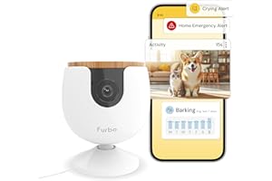 Furbo Mini Pet Camera + Home Security Package [PREMIUM W/SUBSCRIPTION]: Pet Monitor w/Phone App, Colour Night Vision, 2-Way Audio, Barking or Meowing Alerts, Designed for Dogs or Cats, Indoor Cam