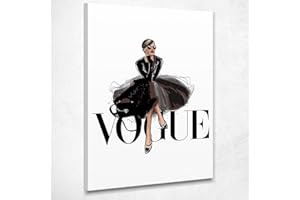 KUADER Quadro Vogue Donna Minimal Vestito Nero Quadro Moda Stampa su Tela Vgv14 Alta qualità Certificata Fine Art Giclée, Fatto in Italia, 40x30 cm