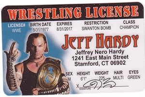SIGNS 4 FUN Jeff Hardy Wrestling Permis de conduire fantaisie (HHH) / fausse identification pour la WWF WCW WWE FanF