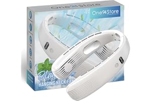 One94Store Portable Bladeless Hanging Neck Fan – 12 Air Outlets, 2400mAh Rechargeable Battery, USB Powered, 5-Speed Hands-Free Cooling Fan, Up to 6 Hours Use for Indoor&Outdoor (White)