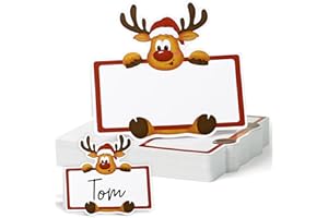 BETESSIN Tischkarten Weihnachten - 50 Stück Platzkarten mit niedlich Rentier Motiv - Weihnachtsdeko Tisch - Namenskarten zum Beschriften - Tischdekoration für Weihnachten