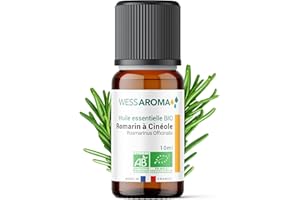 WESS Huile Essentielle BIO de Romarin à Cinéole 10ML - Certifiée AB - 100% Pure & Naturelle, Chémotypée HEBBD - Pratiques agricoles durables - Analysée et conditionnée en France