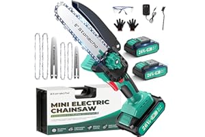 STONECHO Mini Chainsaw 8-inch & 6-inch, Upgraded Brushless & Cordless, 2*2000mAh Battery, One-Handed Portable Handheld Chainsaw for Garden Courtyard Tree Branch Wood Cutting