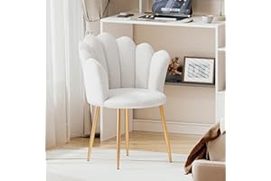 JOOLIHOME LIVING Armchair Tub Chair, Boucle Vanity Chair Shell Accent Chairs with Gold Plating Metal Legs, Leisure Single Sofa Dressing Chairs for Home, Office, Bedroom, Living Room, Dining Room (White)