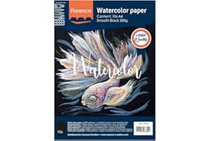 VAESSEN CREATIVE Florence Papier Aquarelle Lisse - A4 - Noir - 10 feuilles - 300 g/m² - Sketchbook pour le Dessin, la Calligraphie et la Peinture à l'Aquarelle