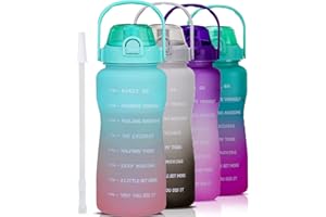 VENNERLI Drinking Water Bottle with Straw & Motivational Time Marker 2.2L BPA Free Leak proof Free Non-Toxic for Fitness,Gym and Outdoor Activity Sports Bottle 64oz (Green Gradual Pink)