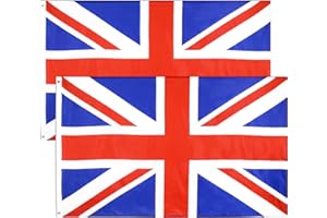 BRELET 2 Piezas 90 x 150 cm Bandera Británica Grande con Anillos Duraderos.Flag al Británica para el Festival Europeo de Fútbol Decoración de Interiores.Banderas Británicas/British Flag