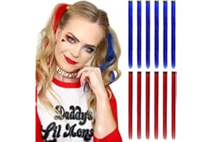 REDMENCO Extension Capelli Colorati con clip, Rosso e Blu 12 pezzi 22 pollici Lungo Dritto, Sintetiche Resistenti al Calore, per Bambini Ragazze Donne Festival Halloween(6 pezzi rosso + 6 pezzi blu)
