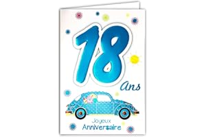 AFIE Age Mv 69-2018 Carte Joyeux Anniversaire 18 ans Garçon Jeune Homme Adulte motif Majorité Majeur Permis B Conduire Voiture