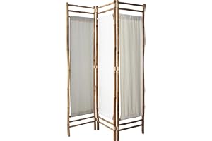 Box & Beyond rumsavdelare för inomhusbruk – 160 x 120 cm – skiljevägg av tyg och naturlig bambu – 3-panels-rumsavdelare – skä