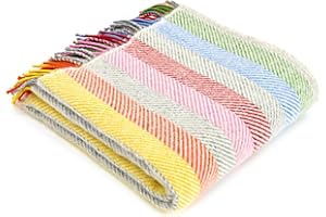 TWEEDMILL TEXTILES Rainbow Stripe Grey Knee Rug Pure New Wool Throw British Made