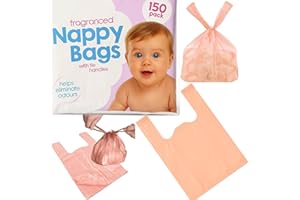 Hithika 150 Pack Scented Colured Nappy Bags with Tie Handles, Fragranced Nappy Bags sacks for Baby Diapers, Dog Waste bag, Adult Hygiene Travel Bag & Bin Liner Use, Odour Control, Leak proof