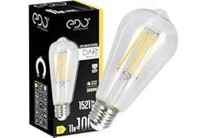 EDO Vintage Ampoule Décorative DARI E27 Filament 11W Blanc Chaud 3000K 1521lm CLEAR ST64 Ampoule de Décoration LED - Idéal pour le Design Rétro et Industriel, Non Dimmable